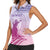 Personalised Hawaii Monk Seal Women Sleeveless Polo Shirt Polynesian Tattoo With Tropical Flowers - Purple Gradient