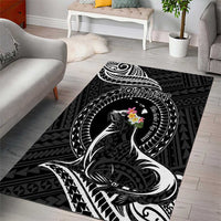 Personalised Hawaii Monk Seal Area Rug Polynesian Tattoo With Tropical Flowers - Black LT14 - Polynesian Pride