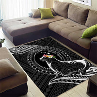 Personalised Hawaii Monk Seal Area Rug Polynesian Tattoo With Tropical Flowers - Black LT14 - Polynesian Pride