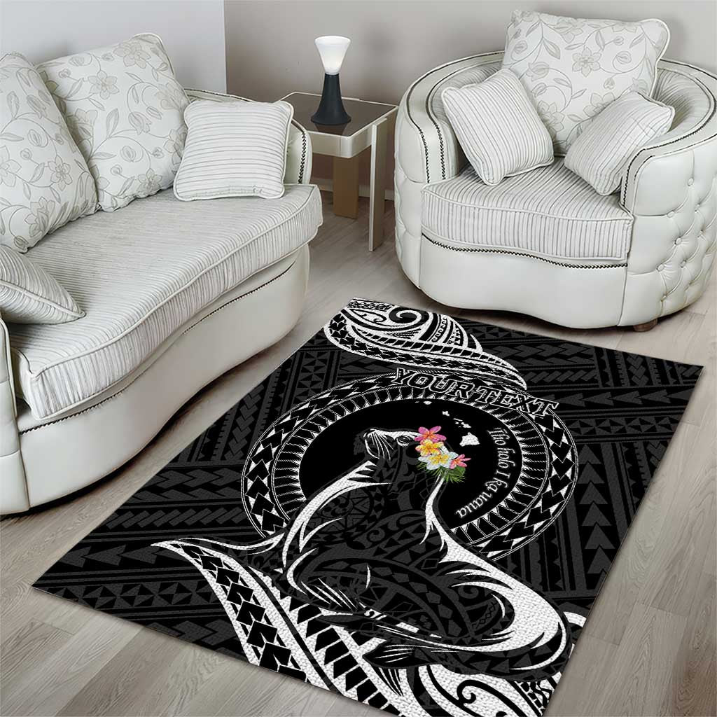 Personalised Hawaii Monk Seal Area Rug Polynesian Tattoo With Tropical Flowers - Black LT14 - Polynesian Pride