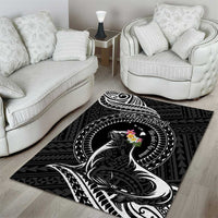 Personalised Hawaii Monk Seal Area Rug Polynesian Tattoo With Tropical Flowers - Black LT14 - Polynesian Pride