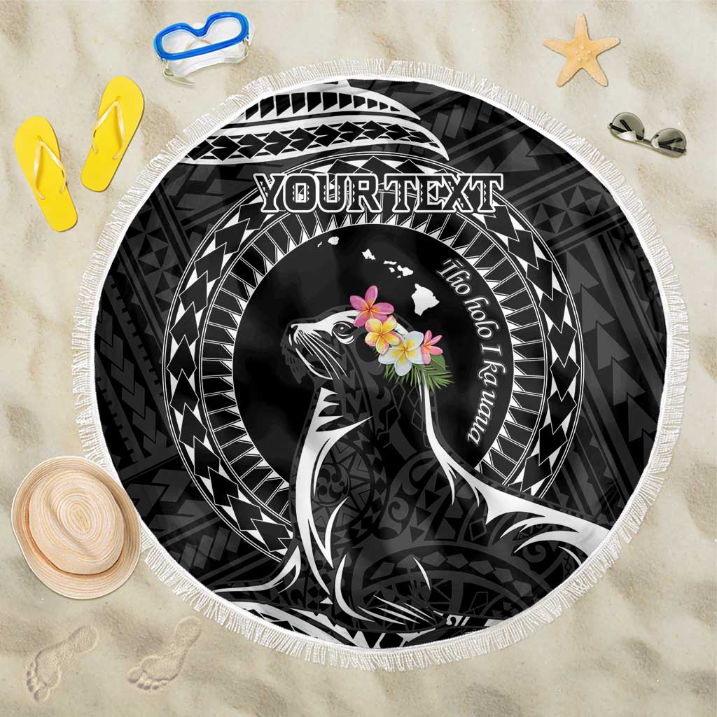 Personalised Hawaii Monk Seal Beach Blanket Polynesian Tattoo With Tropical Flowers - Black LT14 One Size 150cm Black - Polynesian Pride