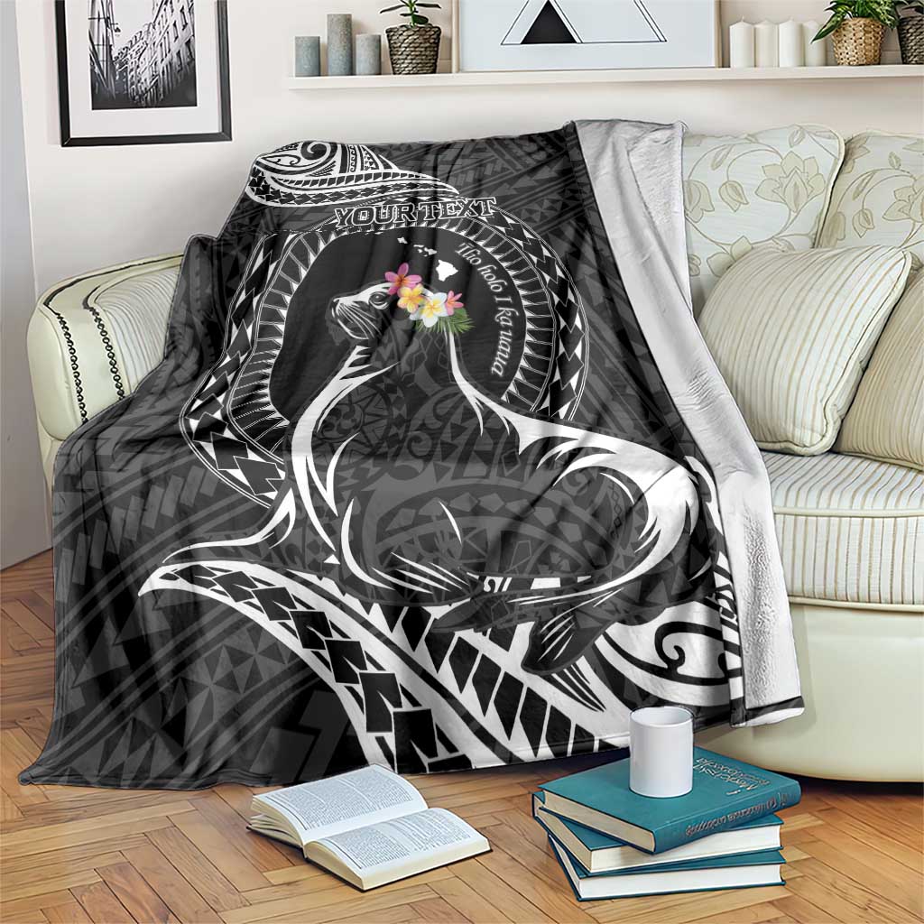 Personalised Hawaii Monk Seal Blanket Polynesian Tattoo With Tropical Flowers - Black LT14 Black - Polynesian Pride