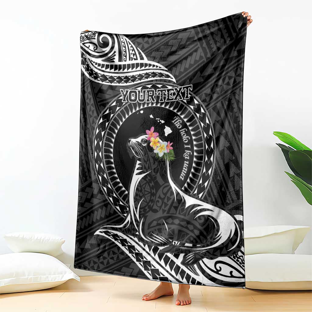Personalised Hawaii Monk Seal Blanket Polynesian Tattoo With Tropical Flowers - Black LT14 - Polynesian Pride