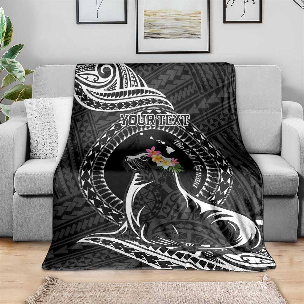 Personalised Hawaii Monk Seal Blanket Polynesian Tattoo With Tropical Flowers - Black LT14 - Polynesian Pride