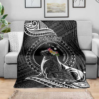 Personalised Hawaii Monk Seal Blanket Polynesian Tattoo With Tropical Flowers - Black LT14 - Polynesian Pride