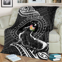 Personalised Hawaii Monk Seal Blanket Polynesian Tattoo With Tropical Flowers - Black LT14 - Polynesian Pride