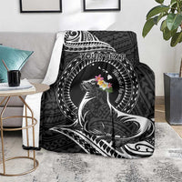 Personalised Hawaii Monk Seal Blanket Polynesian Tattoo With Tropical Flowers - Black LT14 - Polynesian Pride