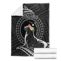Personalised Hawaii Monk Seal Blanket Polynesian Tattoo With Tropical Flowers - Black LT14 - Polynesian Pride
