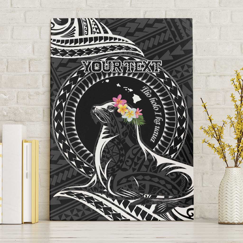Personalised Hawaii Monk Seal Canvas Wall Art Polynesian Tattoo With Tropical Flowers - Black LT14 Without Frame Black - Polynesian Pride