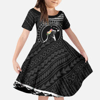 Personalised Hawaii Monk Seal Kid Short Sleeve Dress Polynesian Tattoo With Tropical Flowers - Black LT14 KID Black - Polynesian Pride
