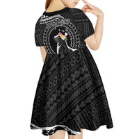 Personalised Hawaii Monk Seal Kid Short Sleeve Dress Polynesian Tattoo With Tropical Flowers - Black LT14 - Polynesian Pride
