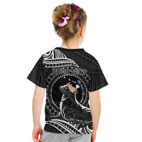 Personalised Hawaii Monk Seal Kid T Shirt Polynesian Tattoo With Tropical Flowers - Black LT14 - Polynesian Pride