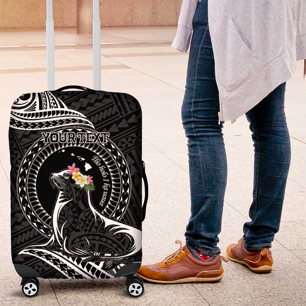 Personalised Hawaii Monk Seal Luggage Cover Polynesian Tattoo With Tropical Flowers - Black LT14 Black - Polynesian Pride