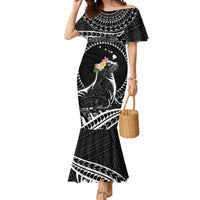 Personalised Hawaii Monk Seal Mermaid Dress Polynesian Tattoo With Tropical Flowers - Black LT14 Women Black - Polynesian Pride