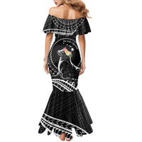 Personalised Hawaii Monk Seal Mermaid Dress Polynesian Tattoo With Tropical Flowers - Black LT14 - Polynesian Pride
