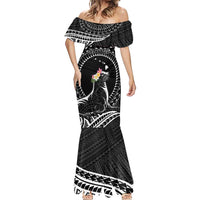 Personalised Hawaii Monk Seal Mermaid Dress Polynesian Tattoo With Tropical Flowers - Black LT14 - Polynesian Pride