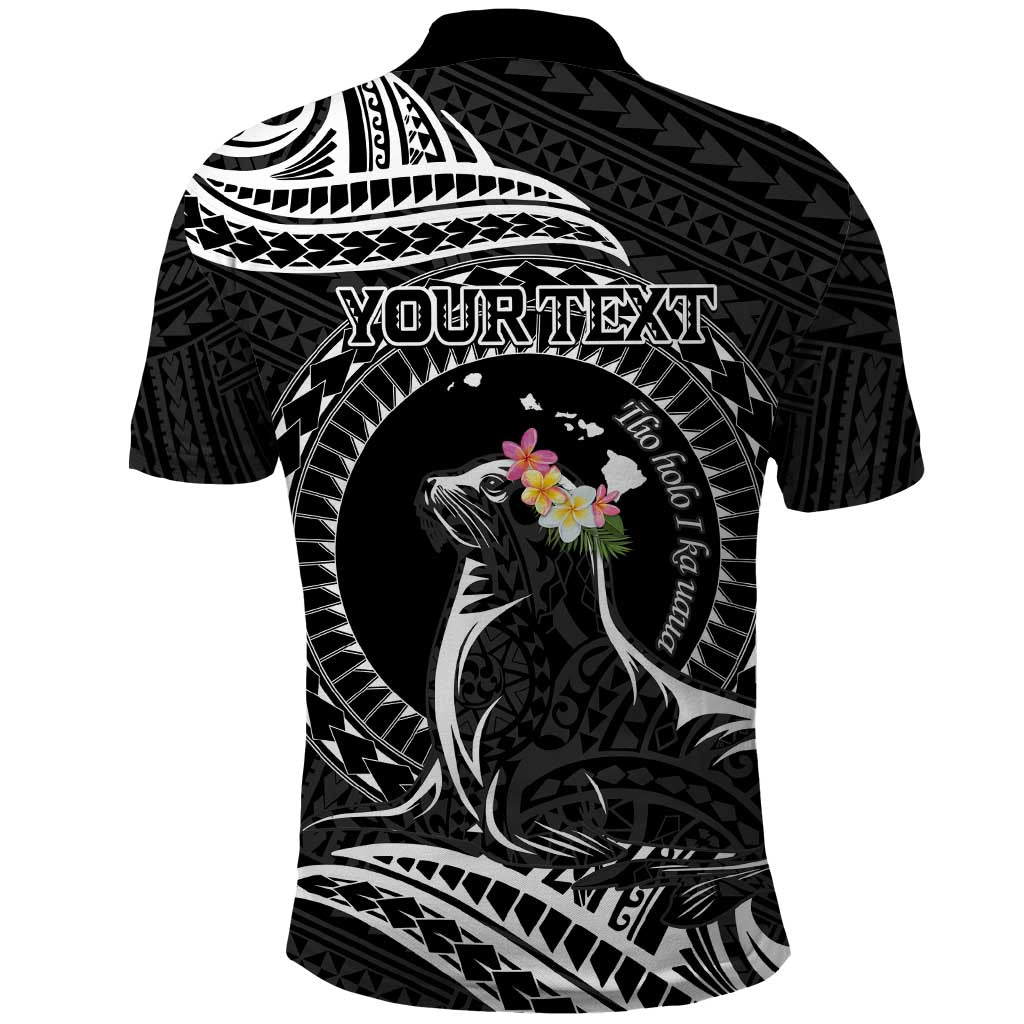 Personalised Hawaii Monk Seal Polo Shirt Polynesian Tattoo With Tropical Flowers - Black LT14 - Polynesian Pride