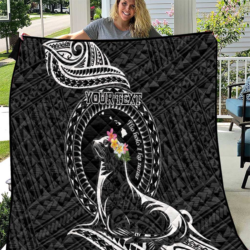 Personalised Hawaii Monk Seal Quilt Polynesian Tattoo With Tropical Flowers - Black LT14 Black - Polynesian Pride