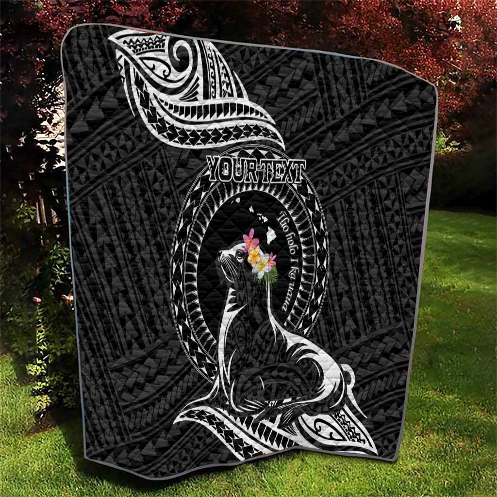 Personalised Hawaii Monk Seal Quilt Polynesian Tattoo With Tropical Flowers - Black LT14 - Polynesian Pride