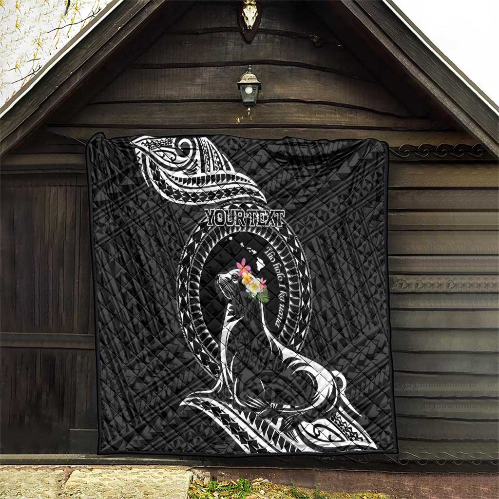 Personalised Hawaii Monk Seal Quilt Polynesian Tattoo With Tropical Flowers - Black LT14 - Polynesian Pride