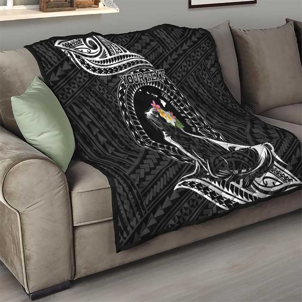 Personalised Hawaii Monk Seal Quilt Polynesian Tattoo With Tropical Flowers - Black LT14 - Polynesian Pride