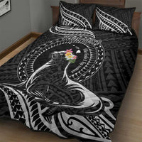 Personalised Hawaii Monk Seal Quilt Bed Set Polynesian Tattoo With Tropical Flowers - Black LT14 - Polynesian Pride