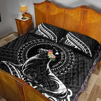 Personalised Hawaii Monk Seal Quilt Bed Set Polynesian Tattoo With Tropical Flowers - Black LT14 - Polynesian Pride