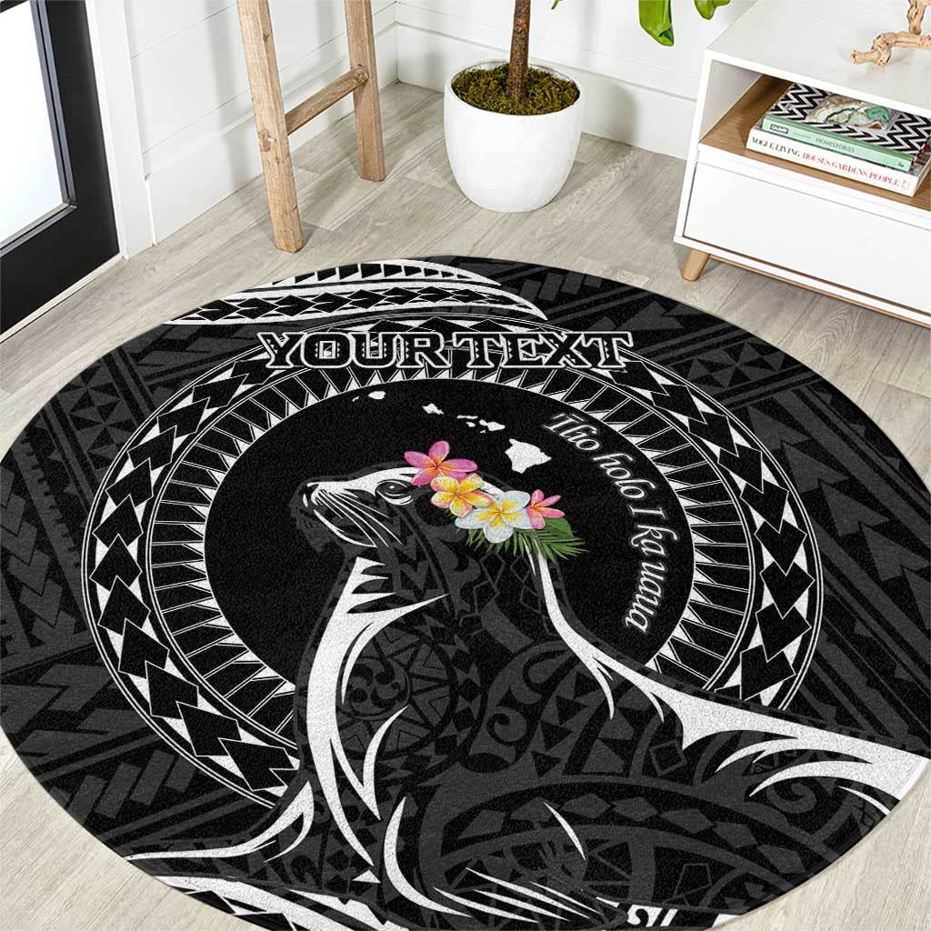 Personalised Hawaii Monk Seal Round Carpet Polynesian Tattoo With Tropical Flowers - Black LT14 Black - Polynesian Pride