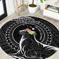 Personalised Hawaii Monk Seal Round Carpet Polynesian Tattoo With Tropical Flowers - Black LT14 Black - Polynesian Pride