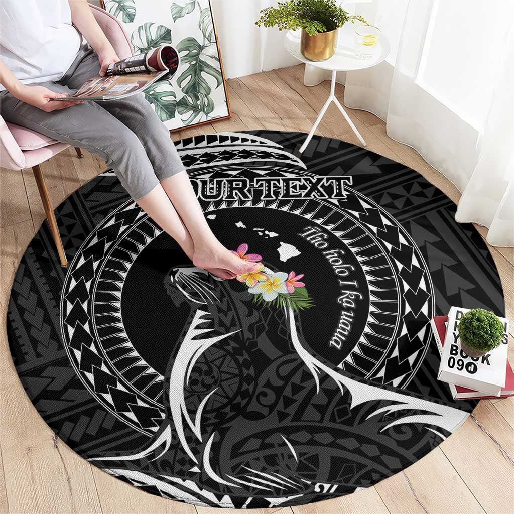 Personalised Hawaii Monk Seal Round Carpet Polynesian Tattoo With Tropical Flowers - Black LT14 - Polynesian Pride