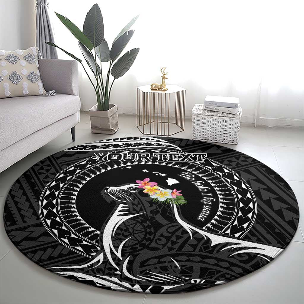 Personalised Hawaii Monk Seal Round Carpet Polynesian Tattoo With Tropical Flowers - Black LT14 - Polynesian Pride