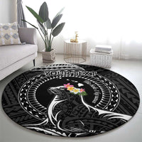 Personalised Hawaii Monk Seal Round Carpet Polynesian Tattoo With Tropical Flowers - Black LT14 - Polynesian Pride