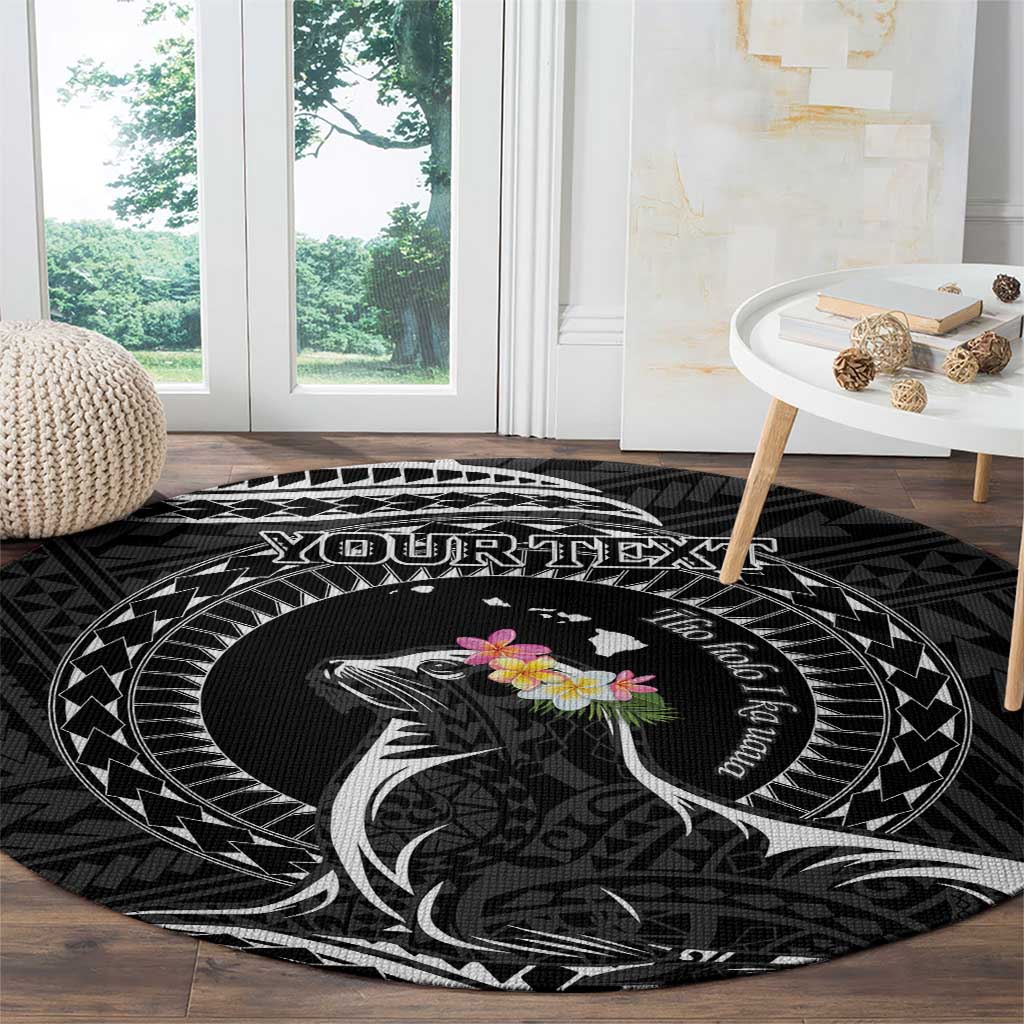 Personalised Hawaii Monk Seal Round Carpet Polynesian Tattoo With Tropical Flowers - Black LT14 - Polynesian Pride