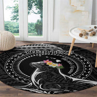 Personalised Hawaii Monk Seal Round Carpet Polynesian Tattoo With Tropical Flowers - Black LT14 - Polynesian Pride