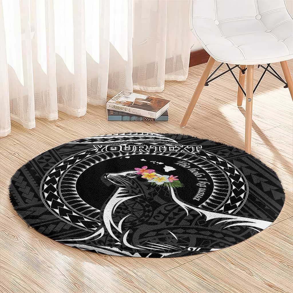 Personalised Hawaii Monk Seal Round Carpet Polynesian Tattoo With Tropical Flowers - Black LT14 - Polynesian Pride