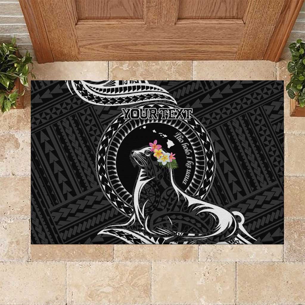 Personalised Hawaii Monk Seal Rubber Doormat Polynesian Tattoo With Tropical Flowers - Black LT14 Black - Polynesian Pride