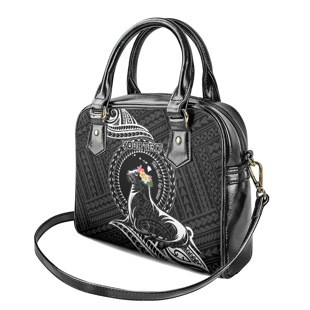 Personalised Hawaii Monk Seal Shoulder Handbag Polynesian Tattoo With Tropical Flowers - Black LT14 - Polynesian Pride