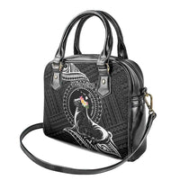 Personalised Hawaii Monk Seal Shoulder Handbag Polynesian Tattoo With Tropical Flowers - Black LT14 - Polynesian Pride
