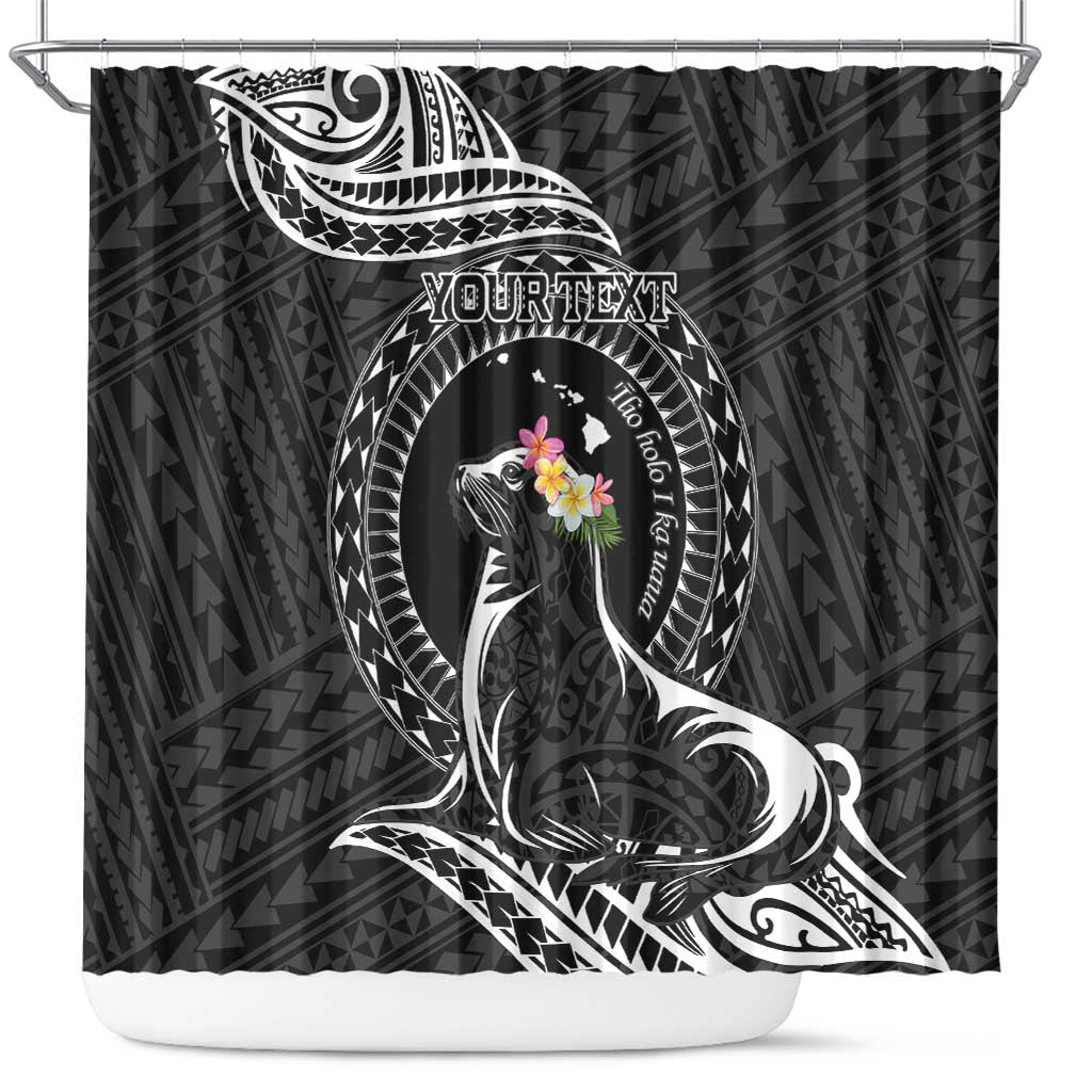 Personalised Hawaii Monk Seal Shower Curtain Polynesian Tattoo With Tropical Flowers - Black LT14 Black - Polynesian Pride