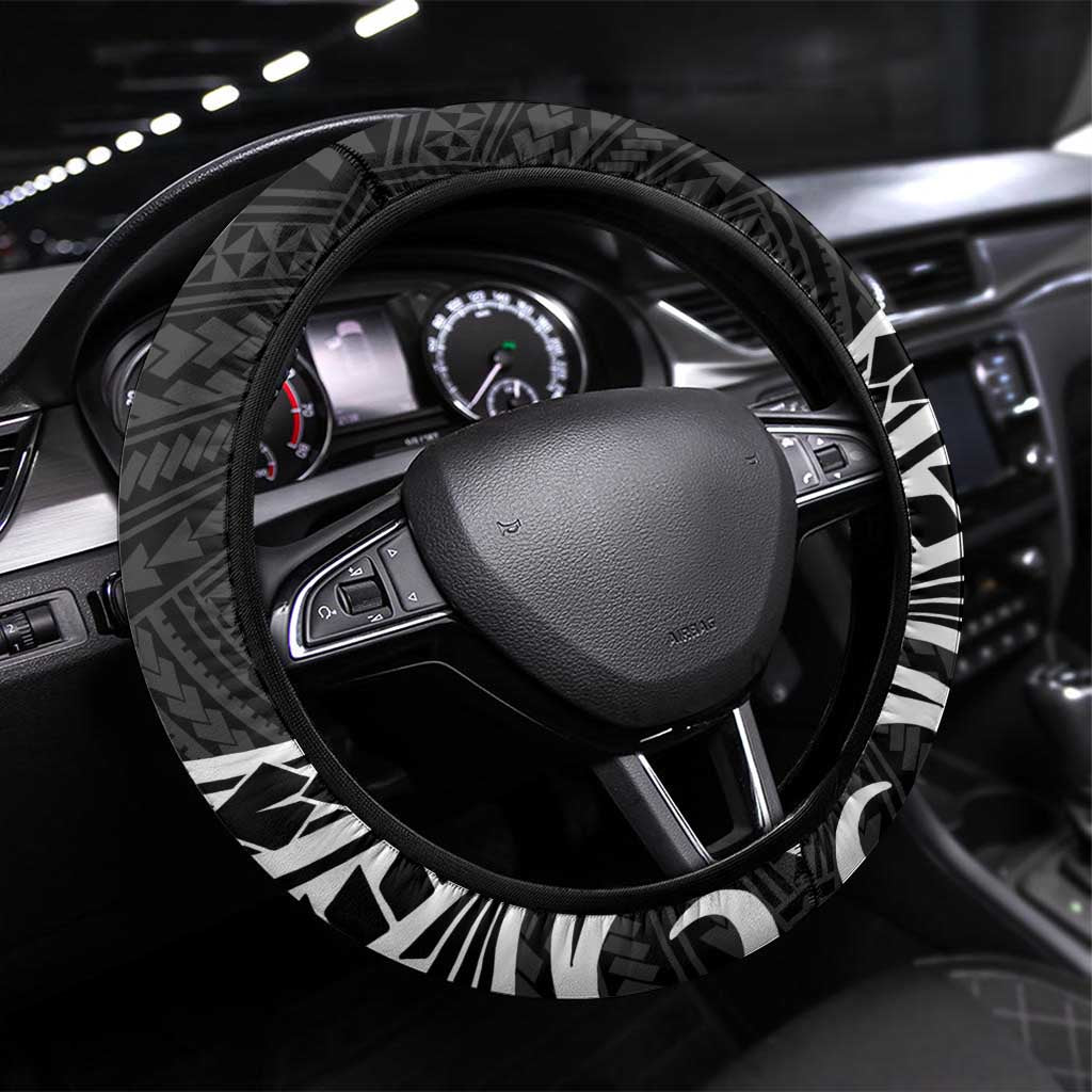 Hawaii Monk Seal Steering Wheel Cover Polynesian Tattoo With Tropical Flowers - Black LT14 Universal Fit Black - Polynesian Pride