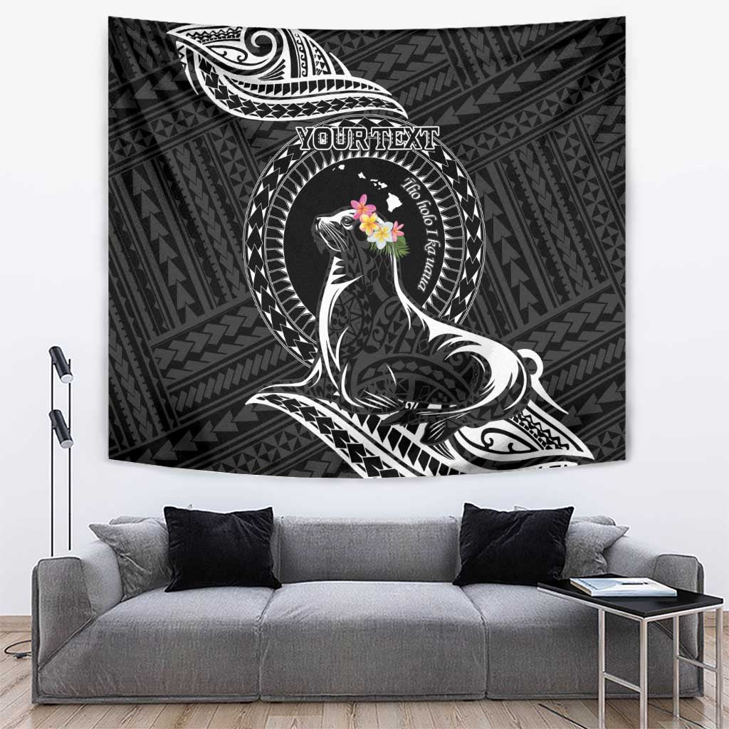 Personalised Hawaii Monk Seal Tapestry Polynesian Tattoo With Tropical Flowers - Black LT14 Black - Polynesian Pride