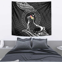 Personalised Hawaii Monk Seal Tapestry Polynesian Tattoo With Tropical Flowers - Black LT14 - Polynesian Pride