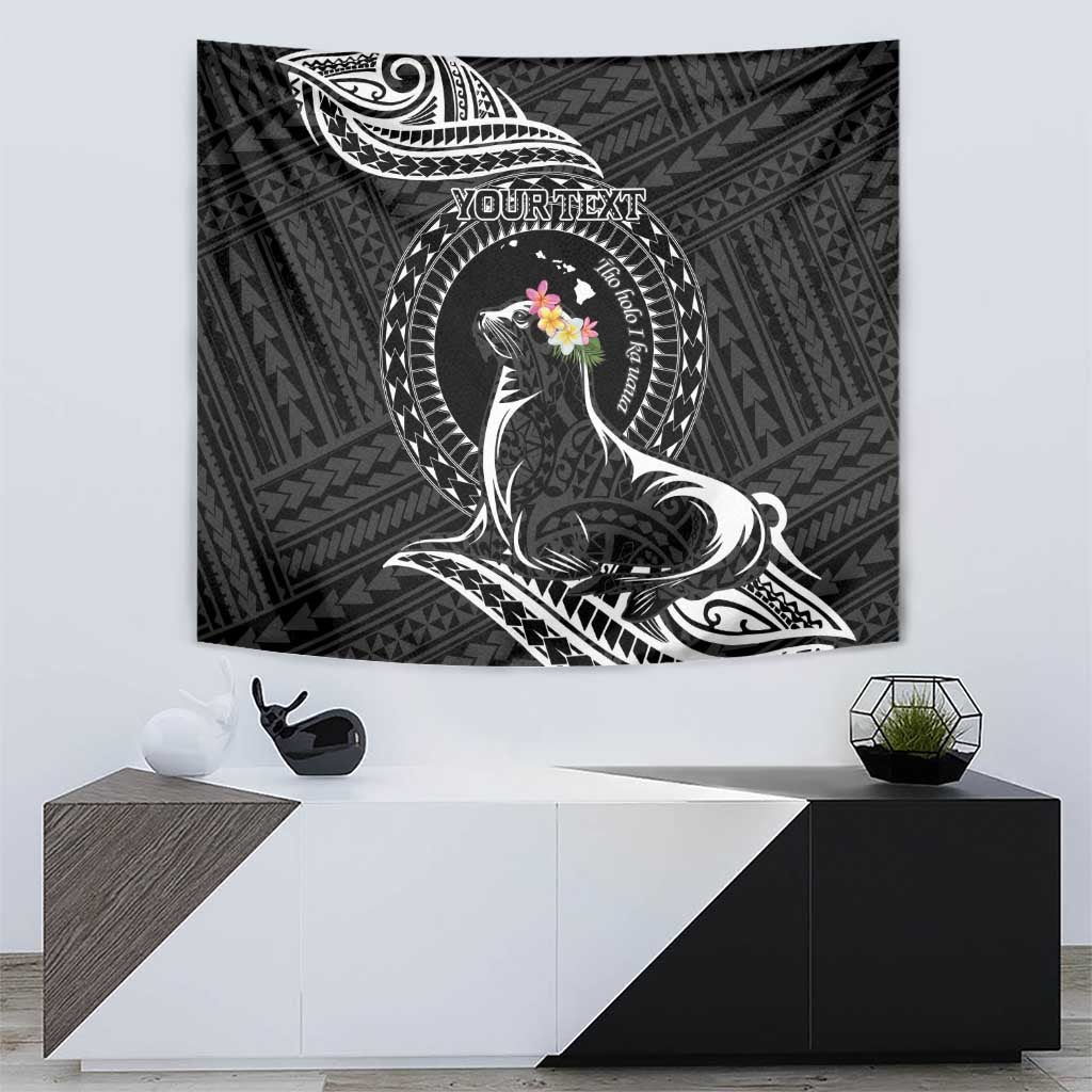 Personalised Hawaii Monk Seal Tapestry Polynesian Tattoo With Tropical Flowers - Black LT14 - Polynesian Pride