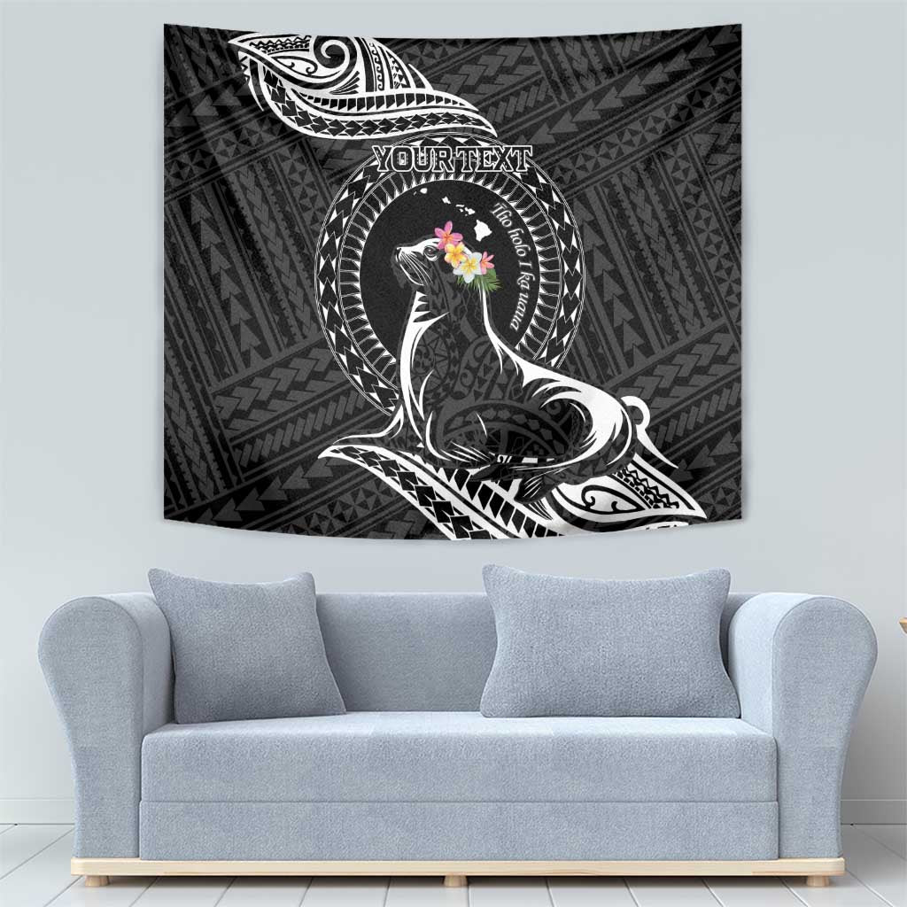 Personalised Hawaii Monk Seal Tapestry Polynesian Tattoo With Tropical Flowers - Black LT14 - Polynesian Pride