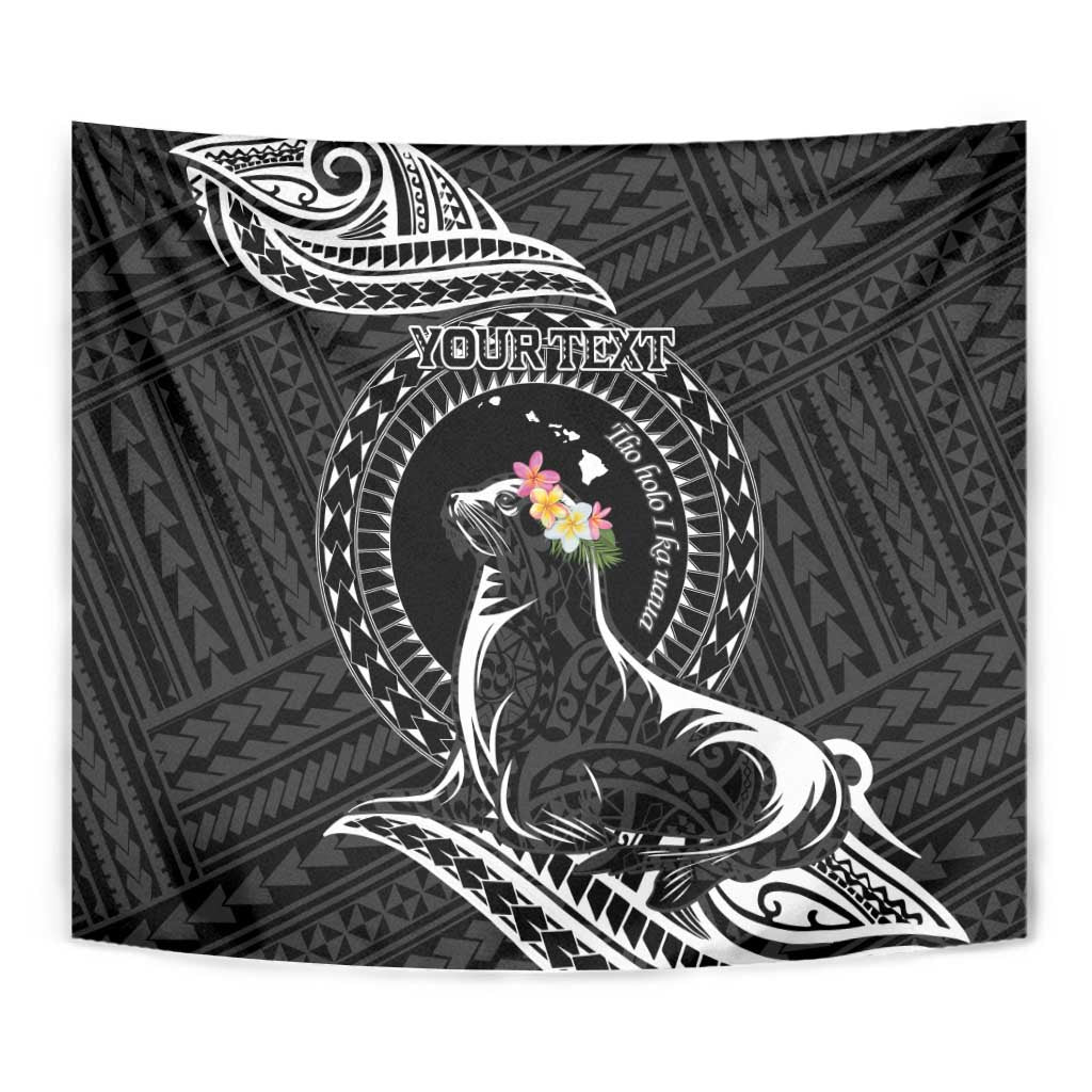 Personalised Hawaii Monk Seal Tapestry Polynesian Tattoo With Tropical Flowers - Black LT14 - Polynesian Pride