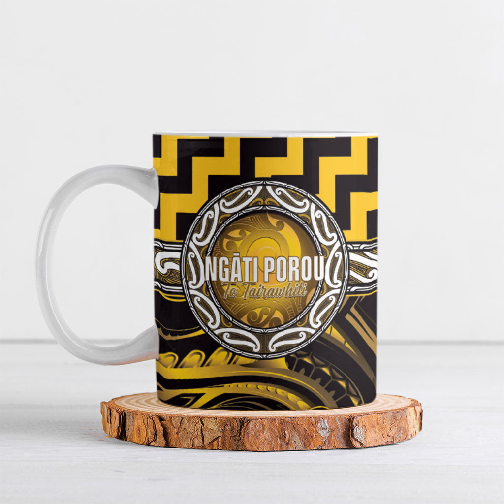 Aotearoa Ngati Porou Personalised Ceramic Mug Maori Iwi Poutama Puhoro Tattoo LT14 Yellow - Polynesian Pride