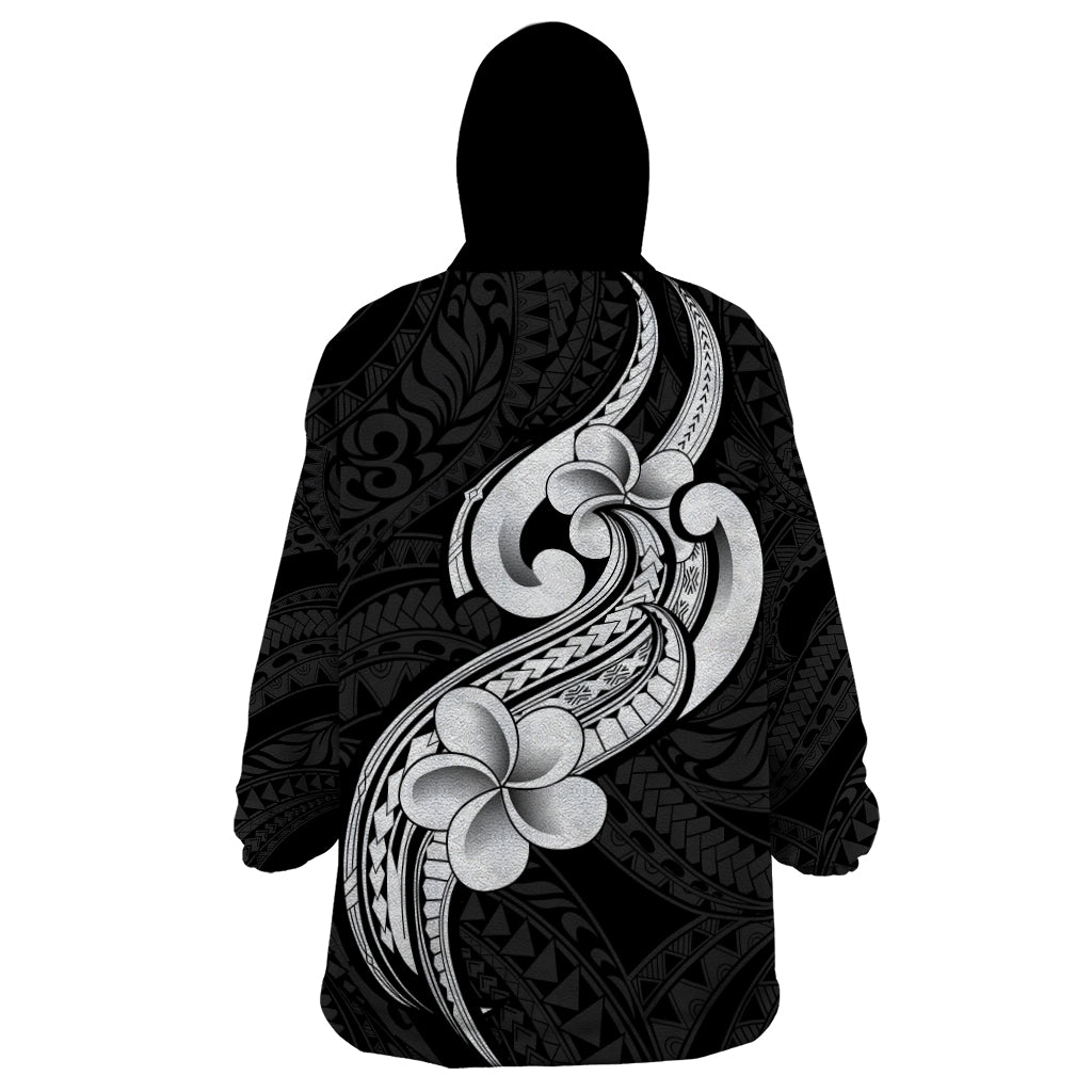 Polynesia Wearable Blanket Hoodie Plumeria With Tribal Pattern Black Vibes LT14 - Polynesian Pride