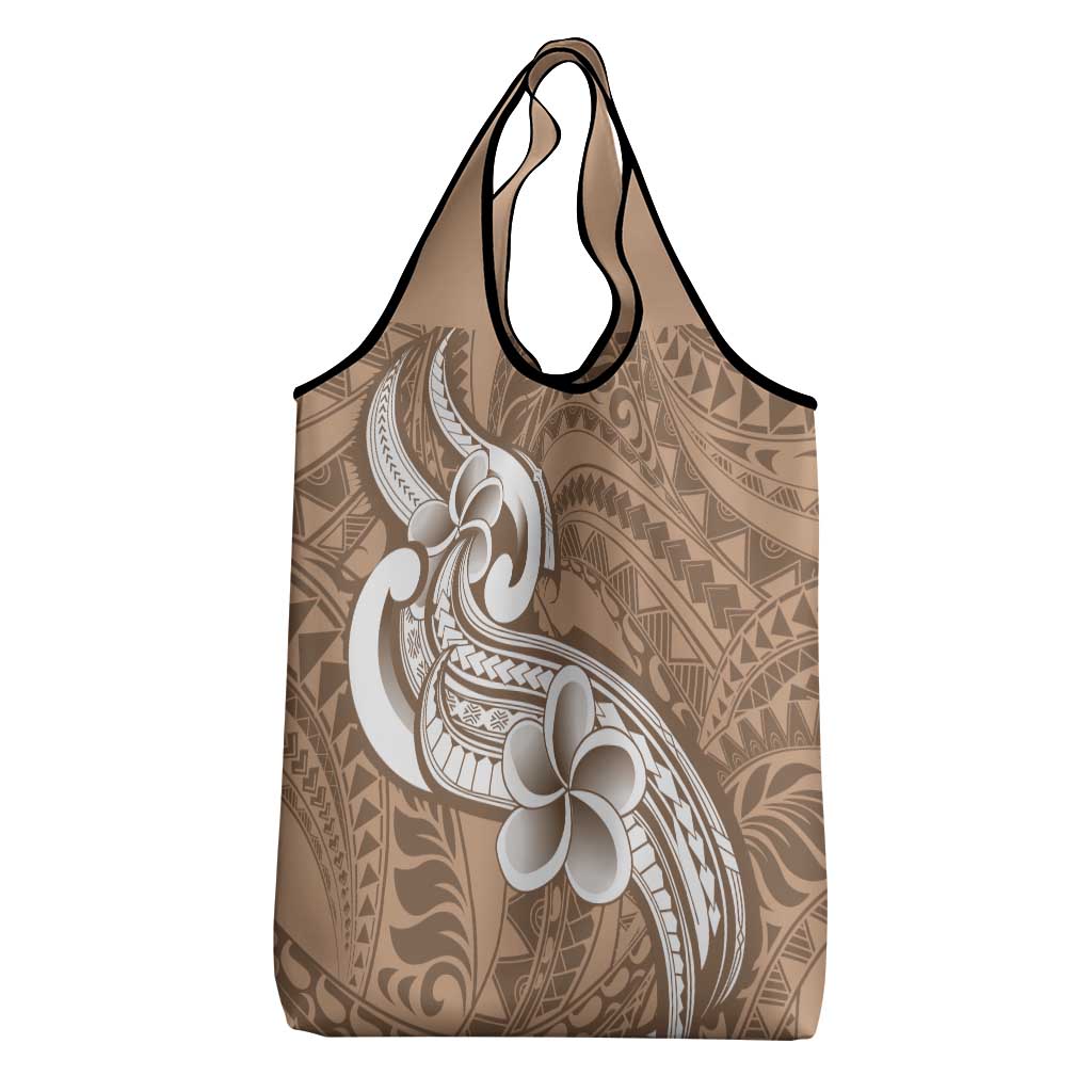 Polynesia Grocery Bag Plumeria With Tribal Pattern Brown Pastel LT14 - Polynesian Pride