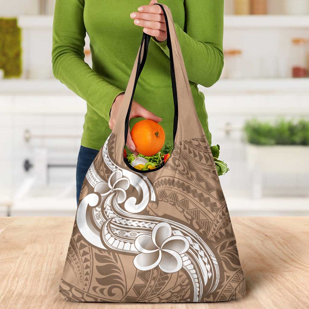 Polynesia Grocery Bag Plumeria With Tribal Pattern Brown Pastel LT14 - Polynesian Pride
